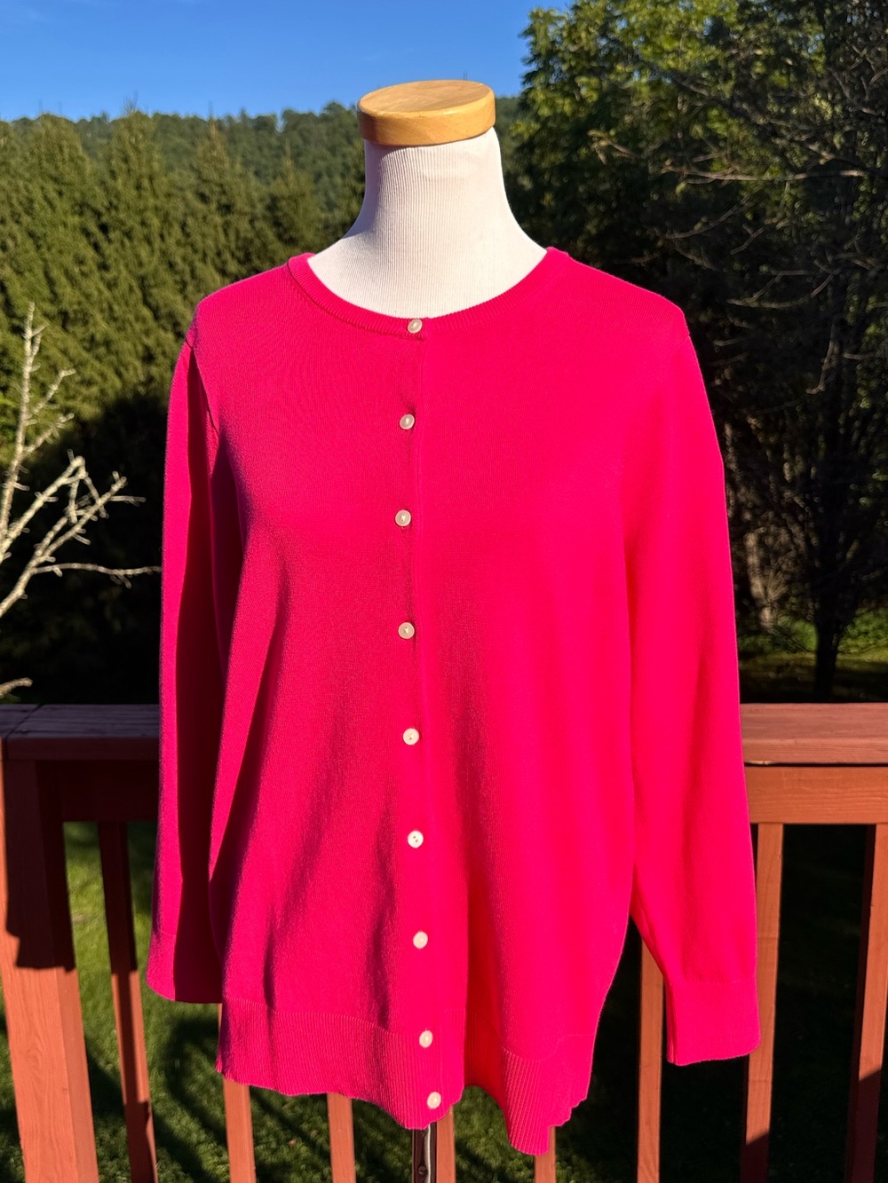 Lands' End Women's Hot Pink Button-Front Cardigan